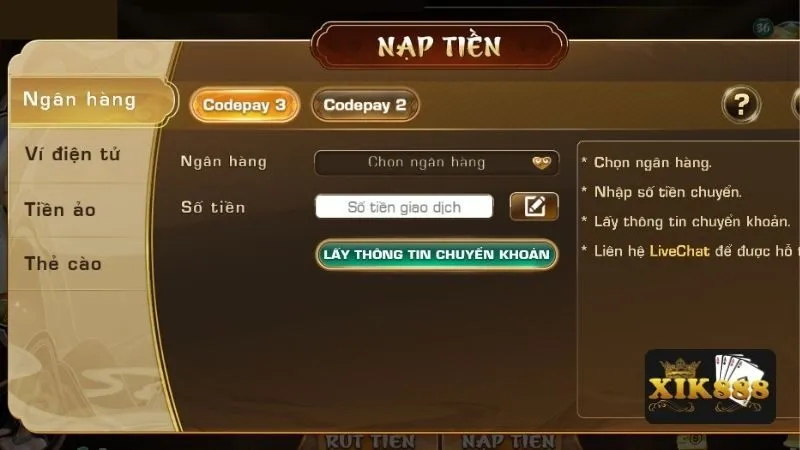 Nạp tiền được thực hiện thành công trên trang web